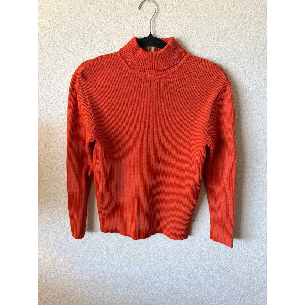 Vintage Burnt Orange Ribbed Turtleneck Sweater Back Zip Mock Neck Romania 34 - Picture 2 of 8